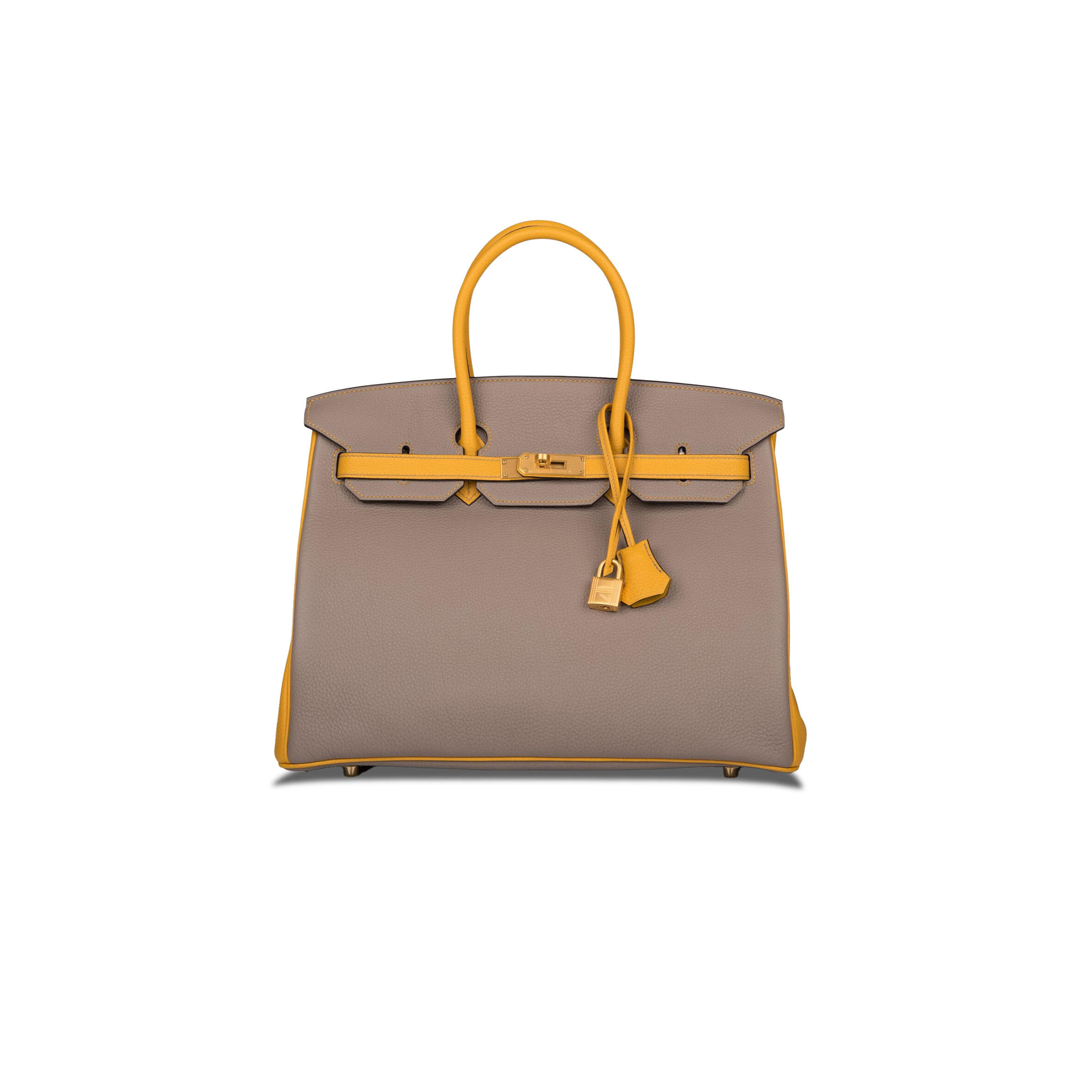 H**mes birkin 30 epsom asphalt grey and amber yellow gold buckle h028369ck15 (30*23*15cm)